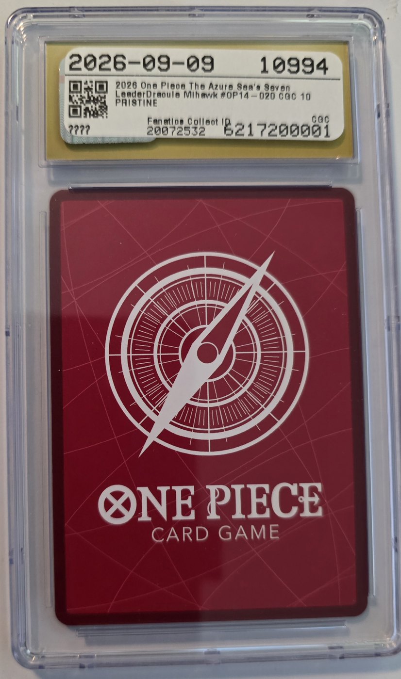 2026 One Piece OP14-020 Dracule Mihawk Leader Alternate Art Parallel CGC 10 Pristine back