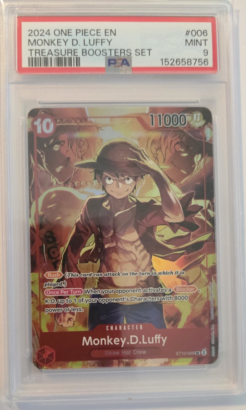 2024 One Piece ST10-006 Monkey.D.Luffy Treasure Boosters Set SR PSA 9 Mint front