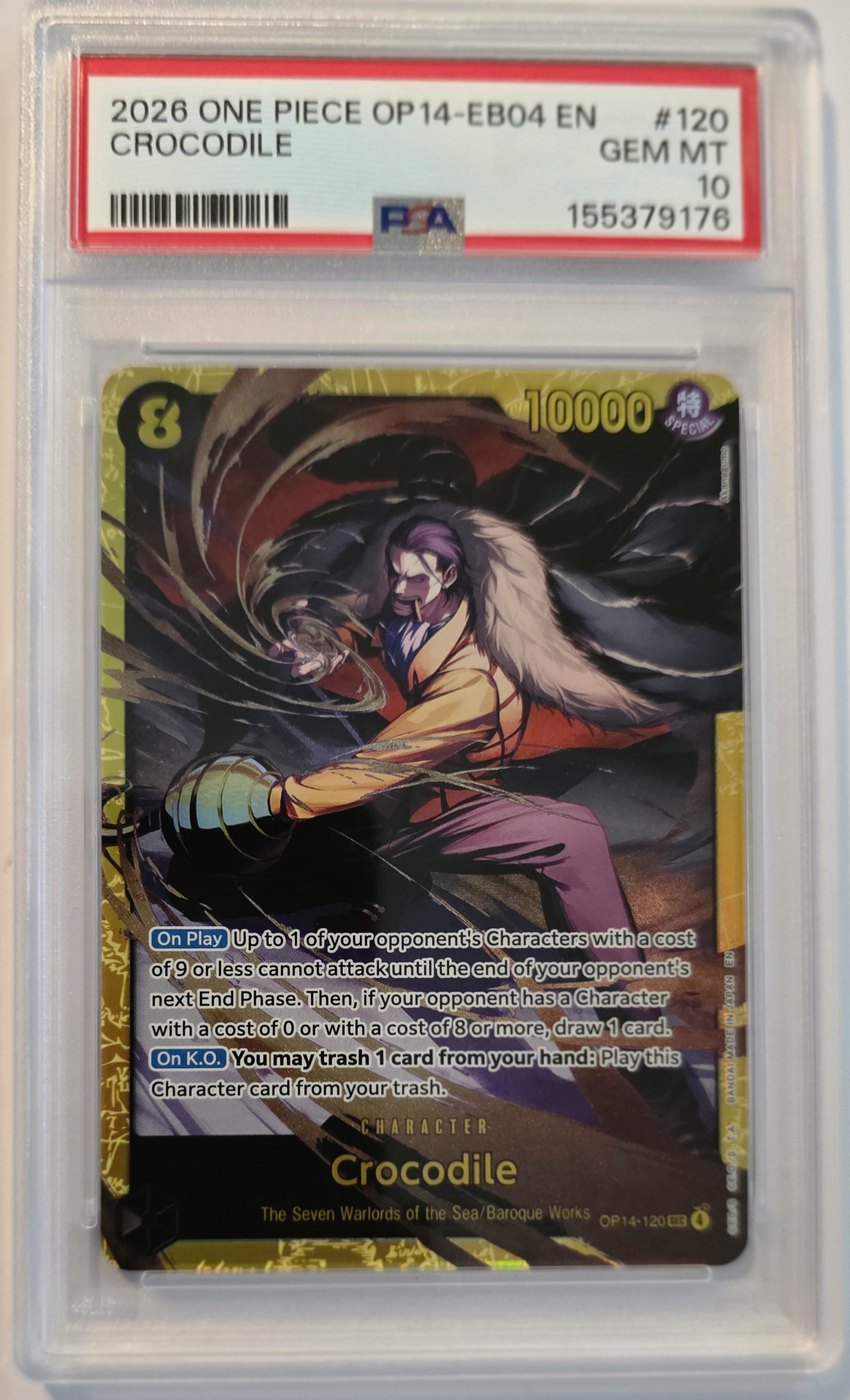 2026 One Piece OP14-120 Crocodile Secret Rare PSA 10 Gem Mint front