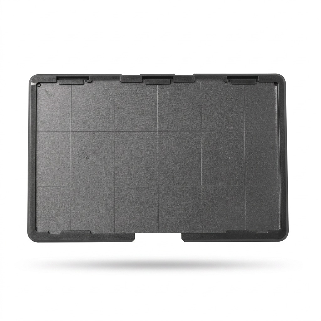 Pure, high-resolution hero shot of the 3PI Tech Solutions BP40-01 Build Platform, a black rectangular platform with a subtle central grid pattern and a recessed handle in the front edge, as seen in image_0.png, floating centrally on a clean white background.