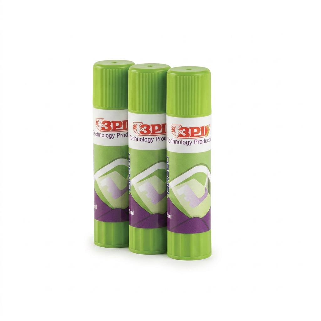 A clean, high-resolution hero shot of three Dremel 3D45 glue sticks standing together against a pure white background.