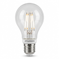 A high-resolution, centered flat lay photograph of a Sylvania Smart+ Wifi A21 bulb with a large silver screw base. The top glass is clear and shows complex internal filament structures. Set against a pure white background with soft, clean shadows.