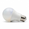 A high-resolution product shot of the Sylvania SMART+ A19 bulb against a pure white background. The bulb is sharply detailed, features its matte finish, silver screw base, and subtle color variance in its dome.