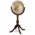 Replogle Sherbrooke 16-inch floor globe with antique ocean and wooden stand on white background.
