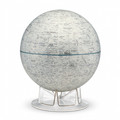 Pure hero shot of the canonical Replogle Globes 12" Moon Desk Globe on its clear multi-faceted acrylic stand, centered against a seamless pure white background, with a clean contact shadow. The detailed lunar surface and markings are sharp and clearly visible, matching image_0.png.