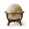 Hero shot of Replogle National Geographic Goodall antique style globe with walnut cradle stand on white background.