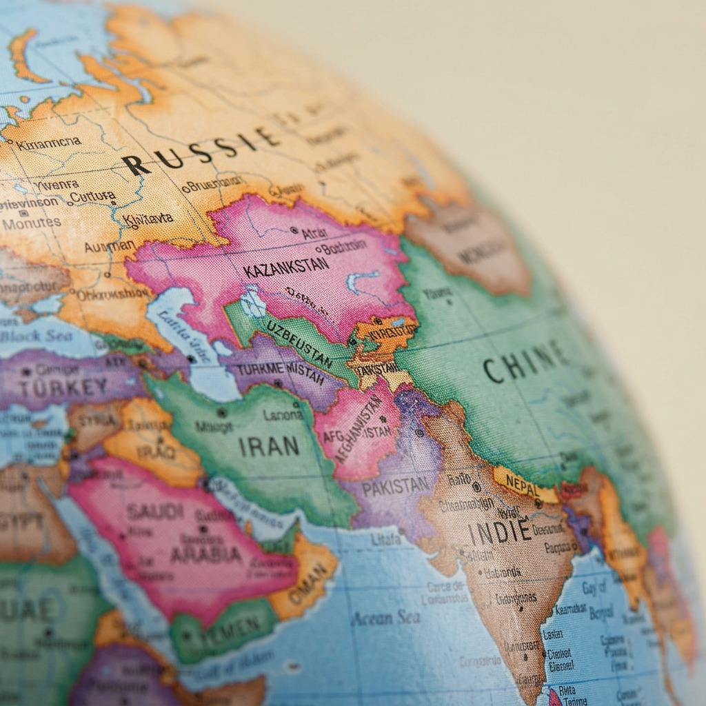 Extreme macro photo showing the high-detail French text and country colors on the Trekker globe surface.