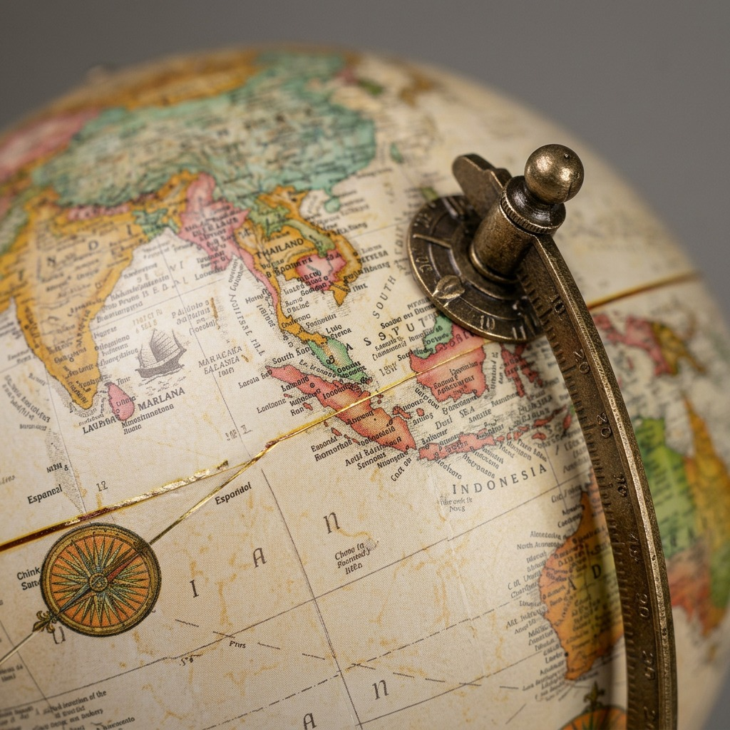 An extreme close-up photograph showcasing the intricate cartography and relief texture on the Replogle Globe's surface.