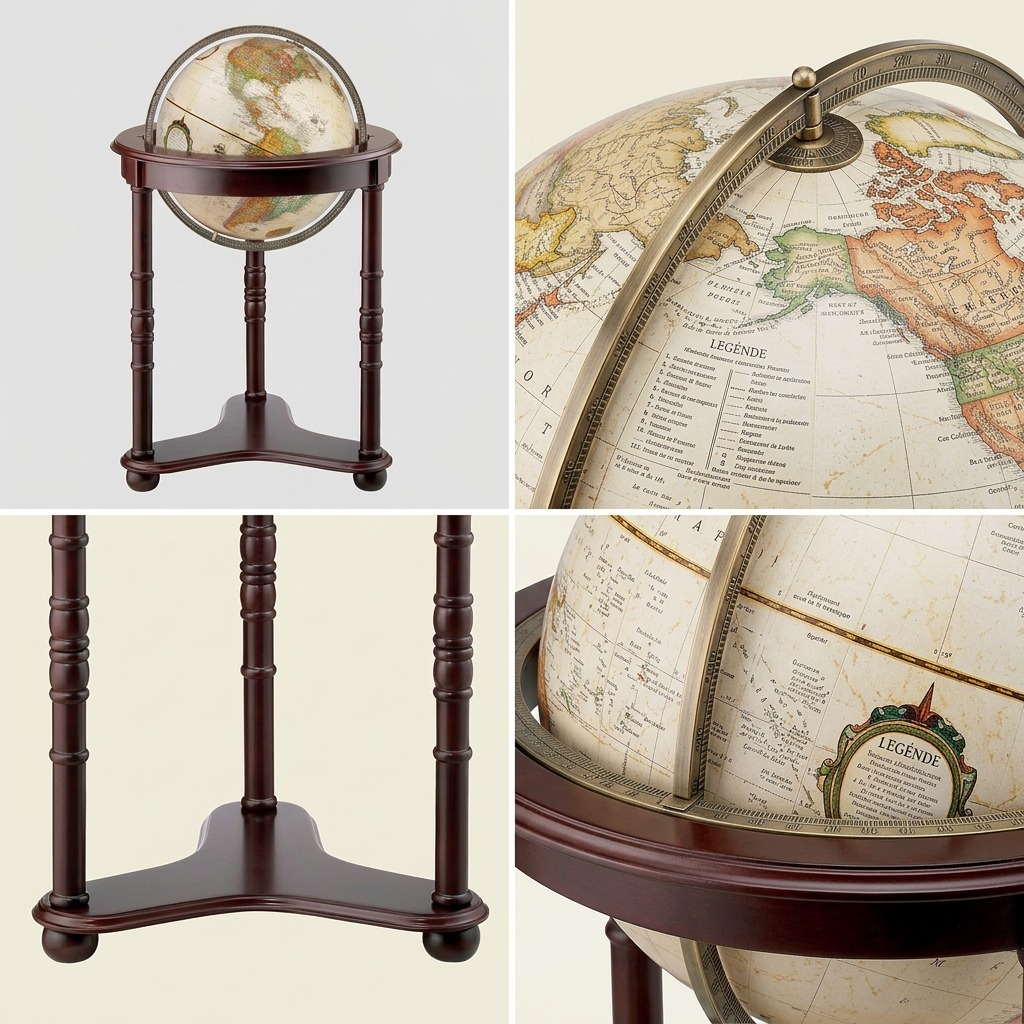 A visual gallery of the Westminster globe, showing full view, map close-ups, and stand.