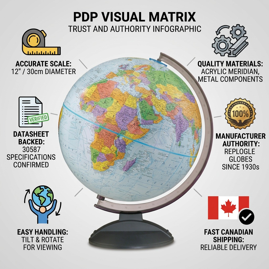 A trust-focused matrix infographic with the canonical 12" blue ocean globe at its center.