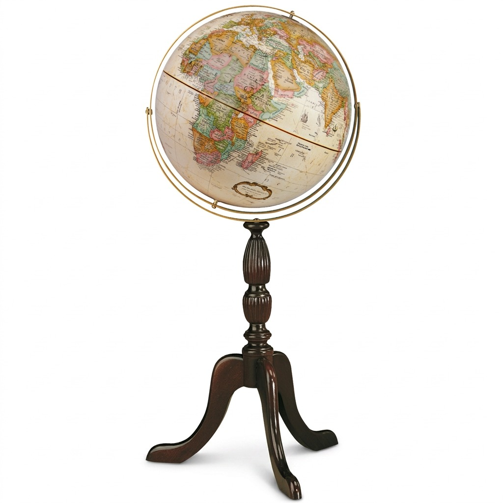 Replogle Cambridge vintage-style floor globe with antique ocean and wooden stand.