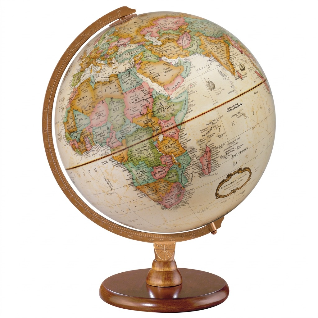 Replogle Hastings Antique Ocean Desk Globe on Cherry-Finished 2-Tier Wood Base.