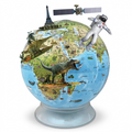High-resolution 12-inch Replogle Day/Night Kids Globe with unique dinosaur and space details on a clear acrylic base, for ecommerce listing.