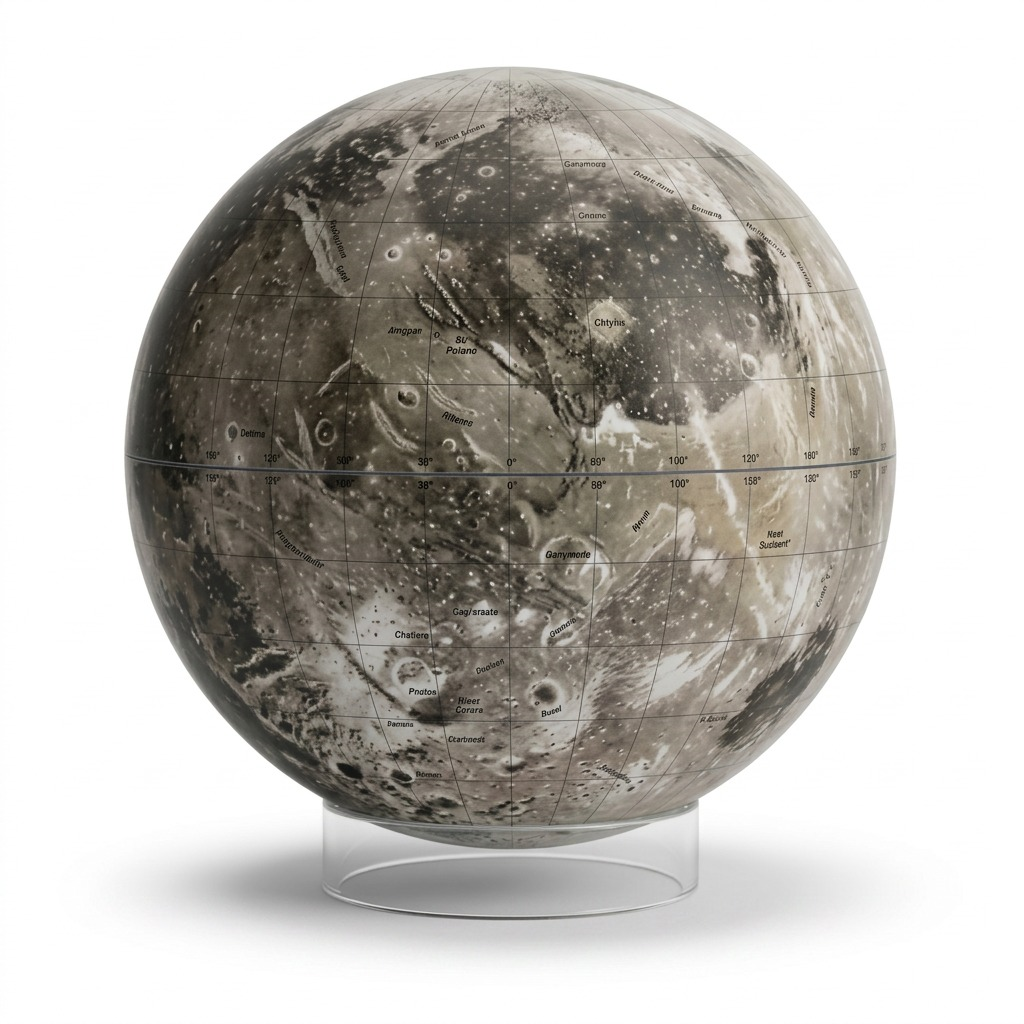 Replogle Globes Ganymede globe, 12-inch, precise cartography, clear base, high-resolution ecommerce shot.