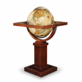 Replogle FLW Wright floor globe on wooden pedestal stand, pure white background.