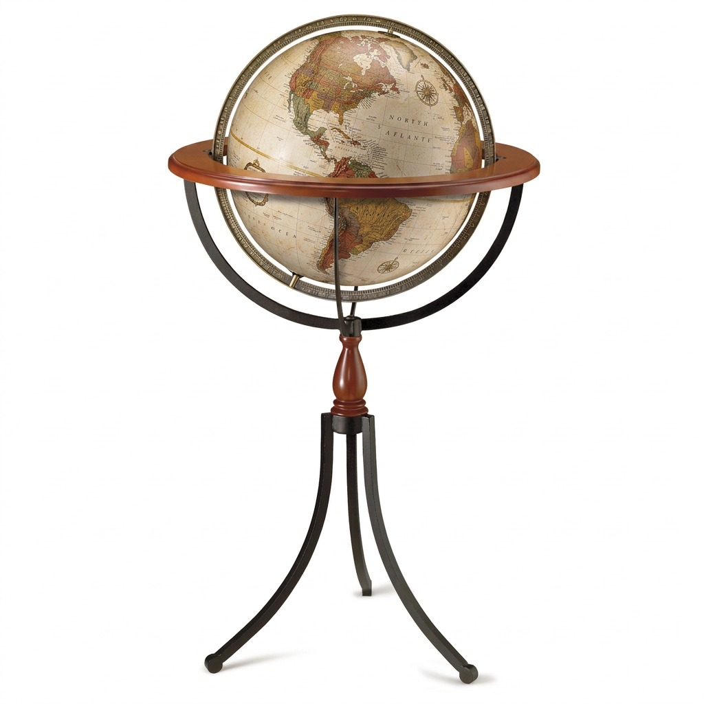 Replogle Santa Fe 16-inch floor globe with an antique-style map on a wrought iron tripod stand.