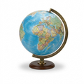 High-resolution hero shot of the 12" National Geographic Hudson Blue Ocean Desk Globe with walnut-finished hardwood base.