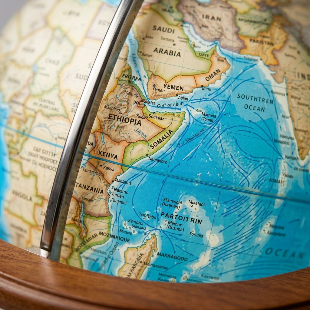 A macro photo shows complex maritime paths on the Replogle Nicollet globe's surface, illuminated from within.