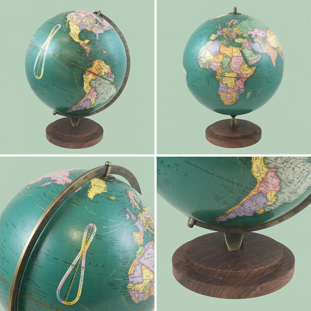 A four-panel product display matrix featuring the teal Replogle PROVIDENCE globe in diverse views.