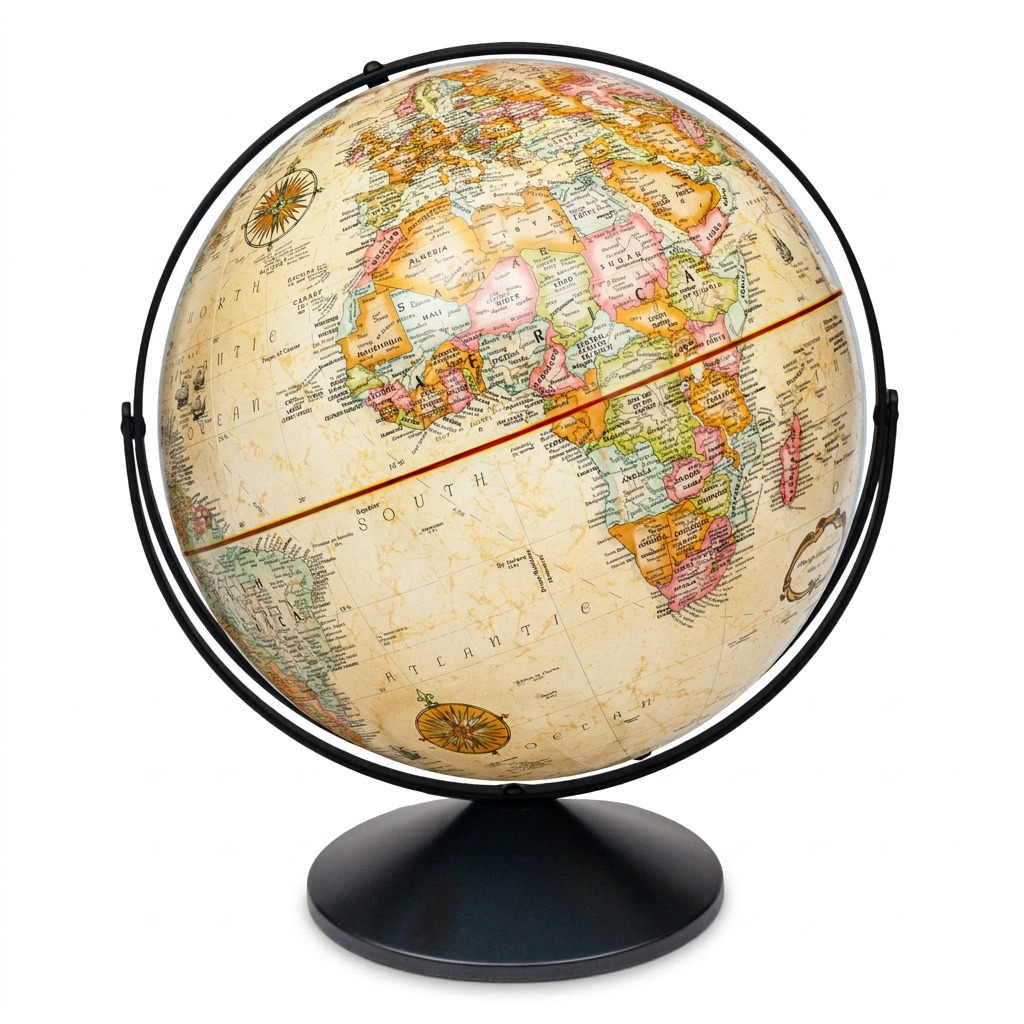 High-resolution hero shot of the 16" Antique Ocean Eureka Globe on a pure white background.