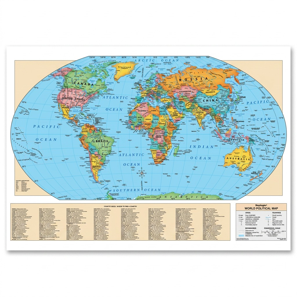 A premium, pure high-resolution ecommerce hero shot of the Replogle Globes WORLD WALL MAP - 6/1 - Laminated Blue, MPN: 72119, UPC: 039231721194, centered against a clean white background.