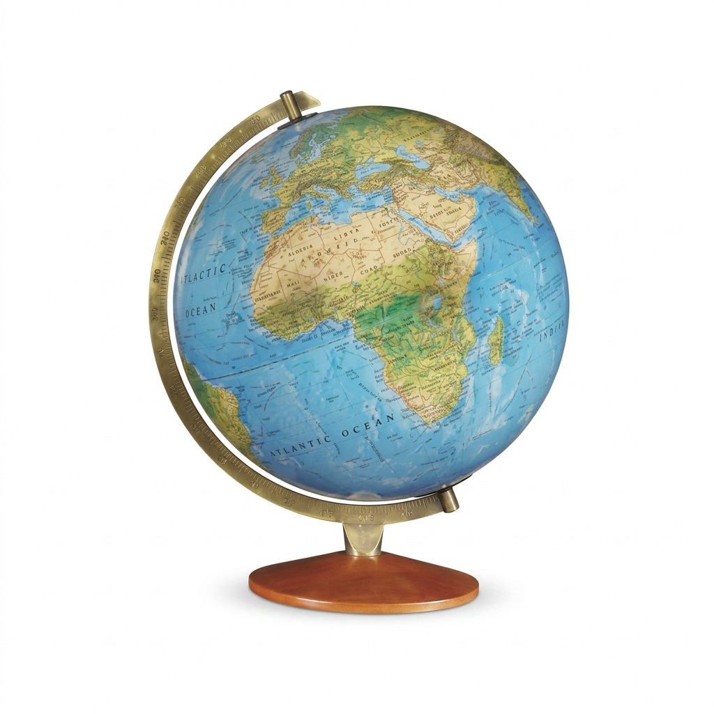 High-resolution centered product image of the Replogle Odessa 12" desk globe on an illuminated stand.