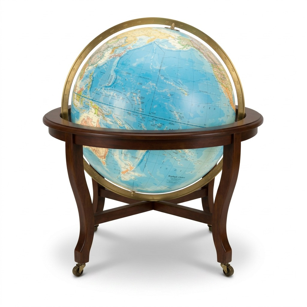 A high-resolution product shot of the Replogle Globes Diplomat 32" Blue Illuminated Floor Heirloom Globe.