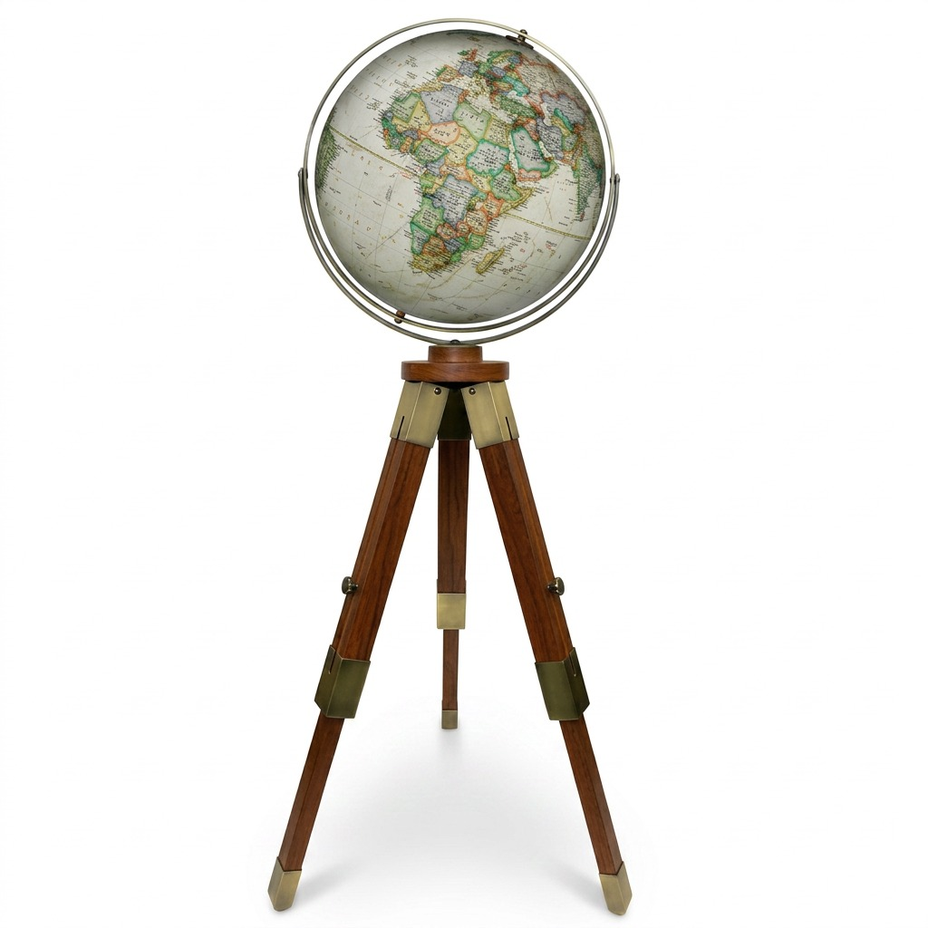 A focused ecommerce hero shot of the the Replogle Eaton III 16-inch antique floor globe (MPN 24900) on wood tripod.