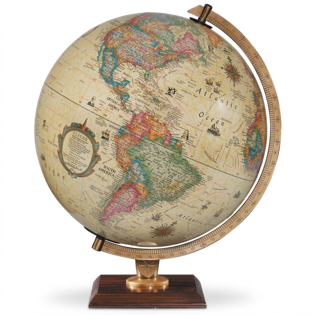 Replogle Globes Carlyle 12" Antique Ocean French desk globe on a wooden base with illuminated feature. (UPC 039231835532)