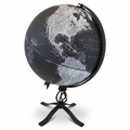 Front view of the black Replogle 12-inch Hamilton desk globe on a sculptural black metal stand.