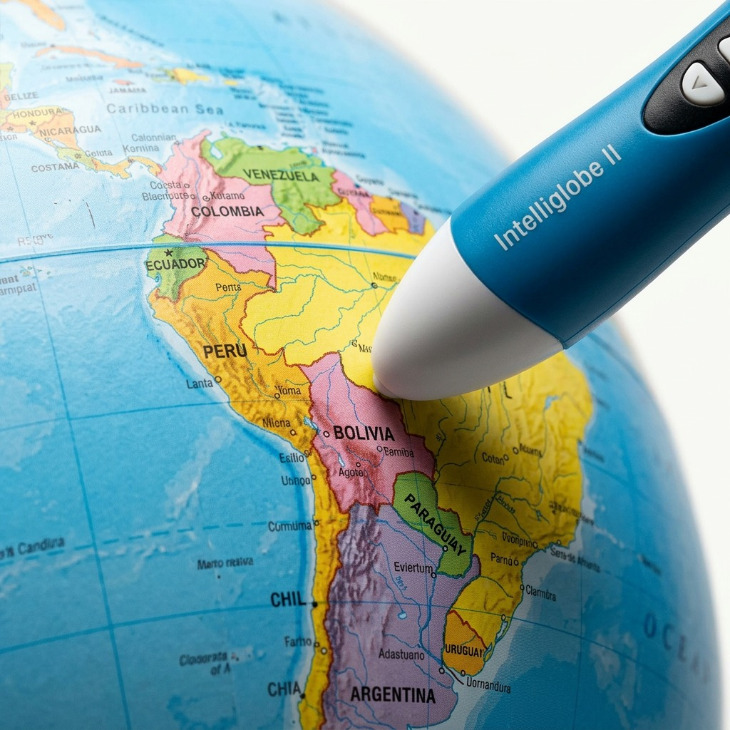 Extreme macro view captures the Intelliglobe II wireless IntelliPen's durable plastic pen tip and multiple integrated function buttons in distinct detail.