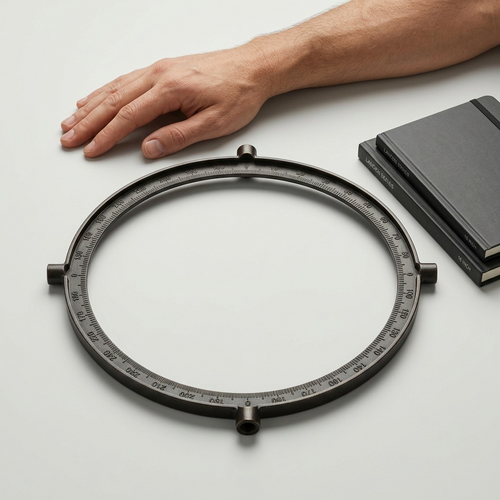 Replogle Globes 16-inch black ring shown to scale against a person's hands and forearm for size reference.