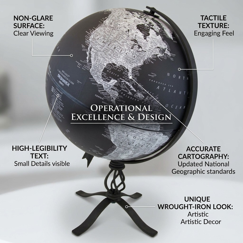 An operational feature graphic for the black Hamilton globe with benefit-oriented labels.