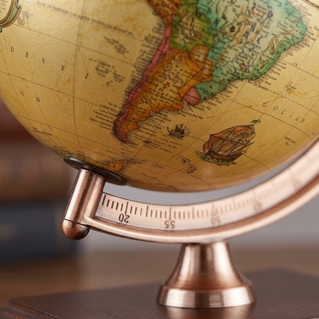 A macro photo of the antique-style map surface on the Replogle Forester 9" globe.