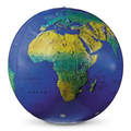 A perfectly rendered, high-resolution hero shot of the fully inflated Replogle 16-inch Blue Ocean Inflatable Globe, centered against a pure white background. The globe accurately displays the detailed physical map, vibrant country borders, and clear English place names as seen on the reference product, with realistic material reflections and clean edges.