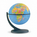 Replogle Wonderglobe 4.3" French map desk globe with blue ocean and dark stand on white background.