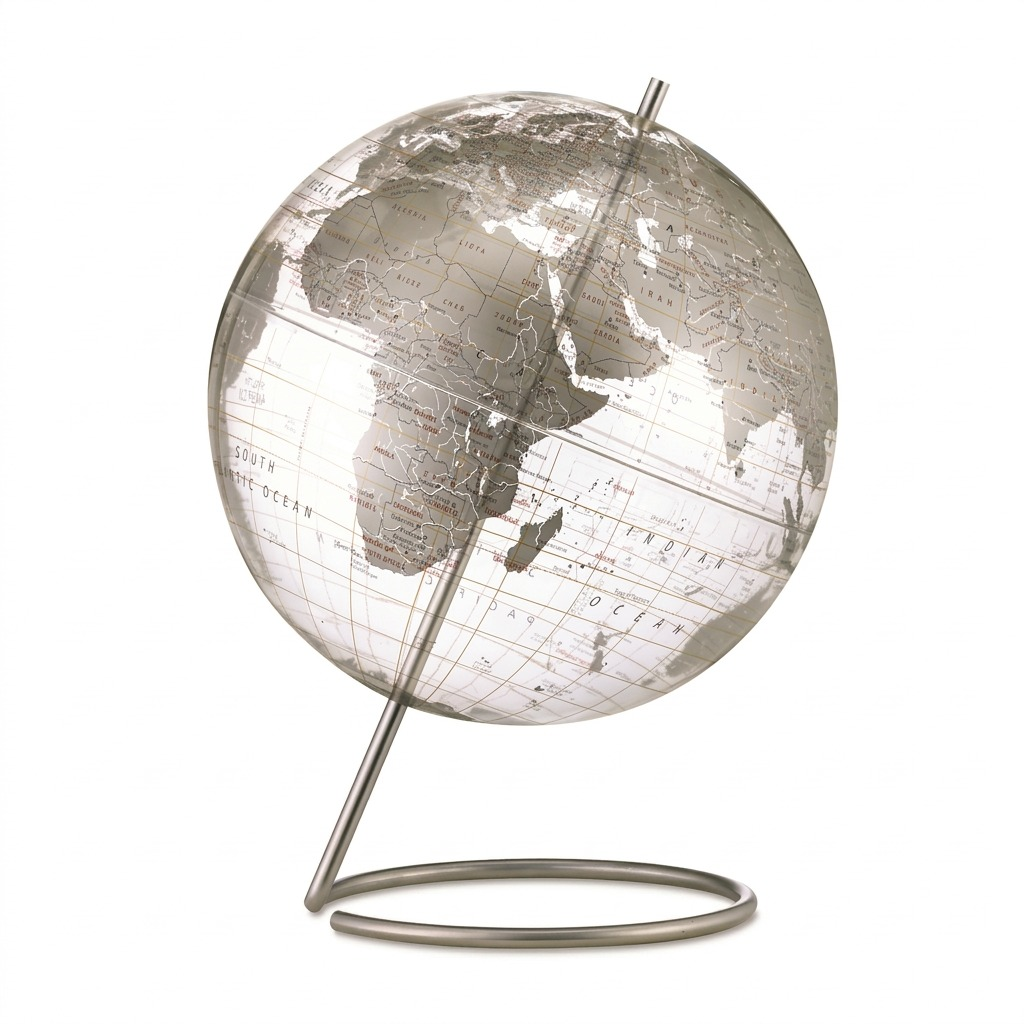 High-resolution hero shot: Replogle Crystal Marquise clear and silver globe on its wire base.