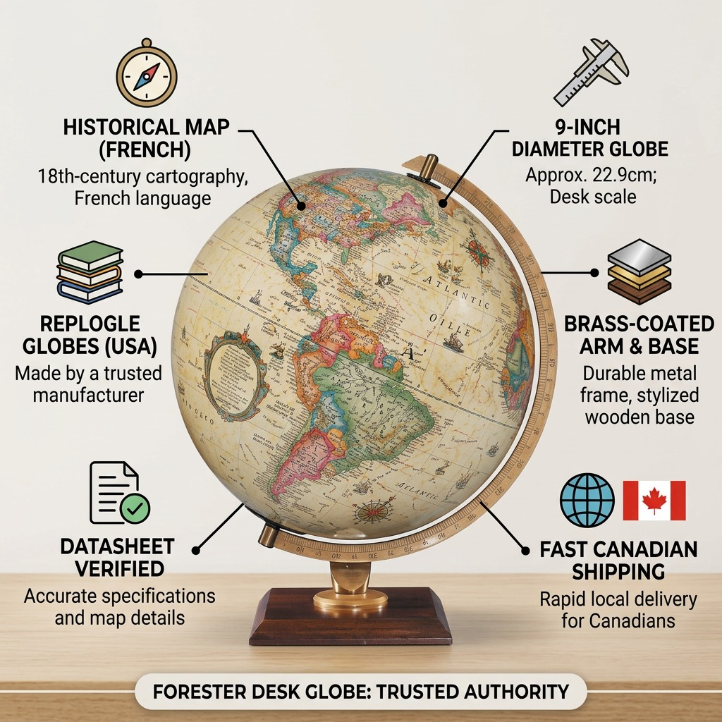 A trusted authority infographic for the Forester globe with factual cues and Canadian shipping details.