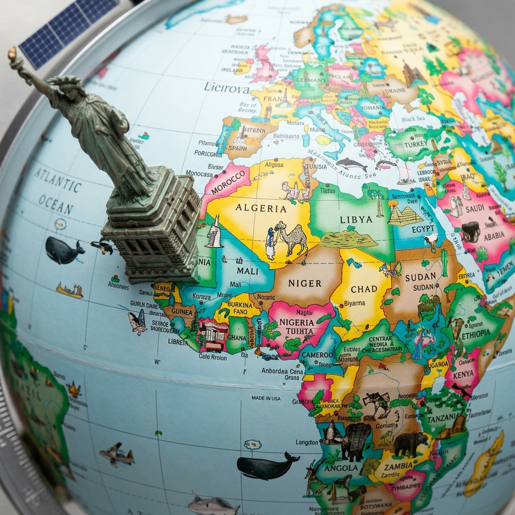 Close-up of Replogle Kids Globe showing detailed map typography and 3D surface icons.