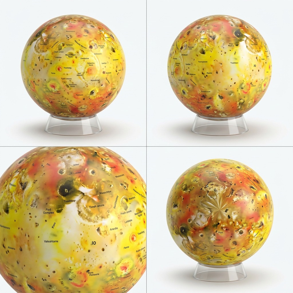 PDP visual matrix showing four different views and configurations of the Replogle Astronomy Io globe.