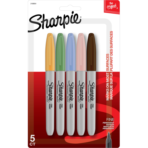 Sharpie Permanent Markers, Fine Point, Assorted Colours, 5 Count
