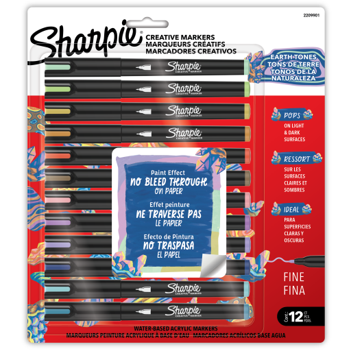 Sharpie Creative Markers, Earth Tones, Water-Based Acrylic Paint Markers, Fine Tip, 12 Count