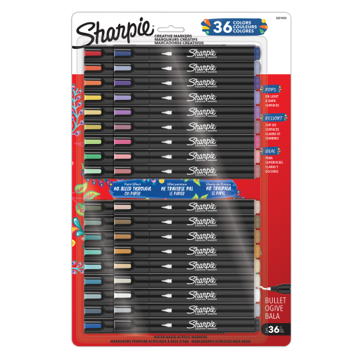 Sharpie Creative Markers Variety Pack, Water-Based Acrylic Paint Markers, Bullet Tip, Assorted, 36 Count