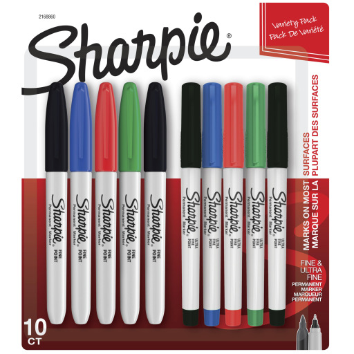 Sharpie Permanent Markers, Fine and Ultra-Fine Points, Assorted, 10 Count