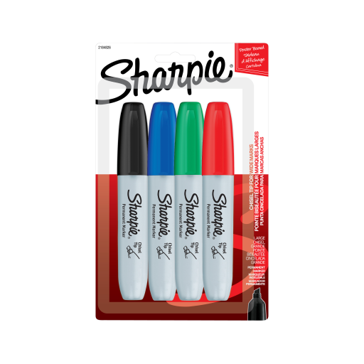 Sharpie Permanent Markers, Chisel Tip, Assorted Colours, 4 Count
