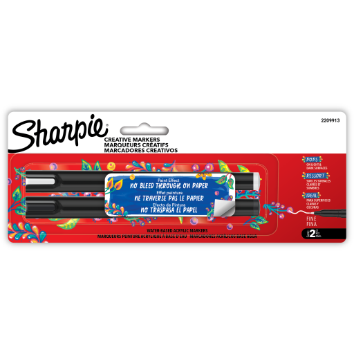 Sharpie Creative Markers, Water-Based Acrylic Paint Markers, Fine Tip, Assorted, 2 Count