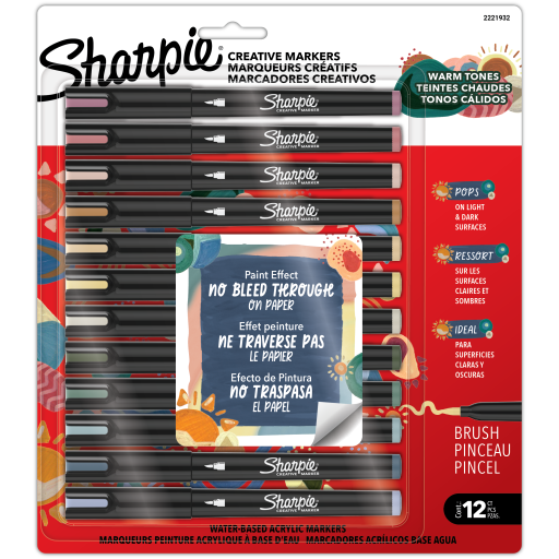 Sharpie Creative Markers, Warm Tones, Water-Based Acrylic Markers, Fine Tip, Assorted Colours, 12 Count