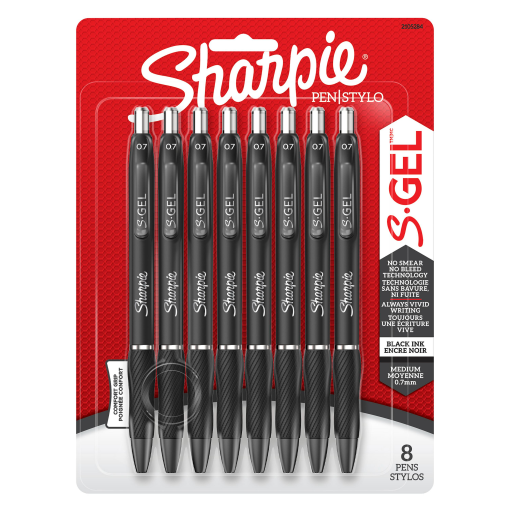 Sharpie 2105284 S-Gel Pens ? High-Performance 0.7mm Medium Point, Black Ink, 8 Count Pack