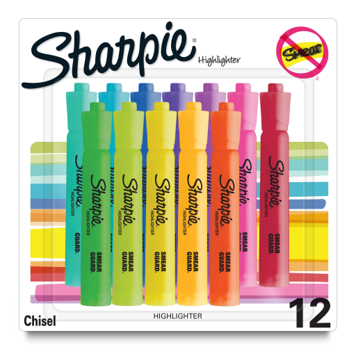 Sharpie Tank Highlighters, Chisel Tip, Assorted Colours, 12 Count