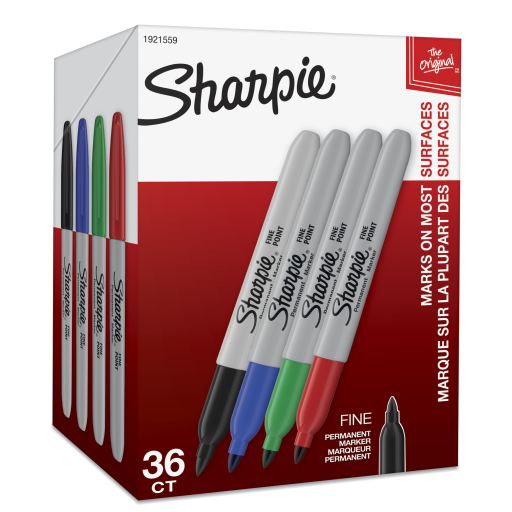 Sharpie Permanent Markers, Fine Point, Assorted Colours, 36 Count